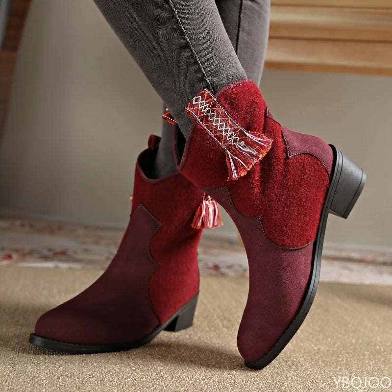 Elegant minimalist women's boots new autumn winter fashionable versatile thick heel round toe mid top retro women's boots