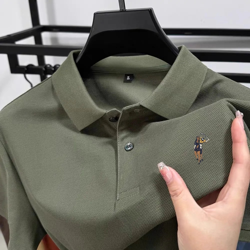100% pure cotton new men's short sleeve summer comfortable breathable polo shirt high-end brand designer embroidered T-shirt top