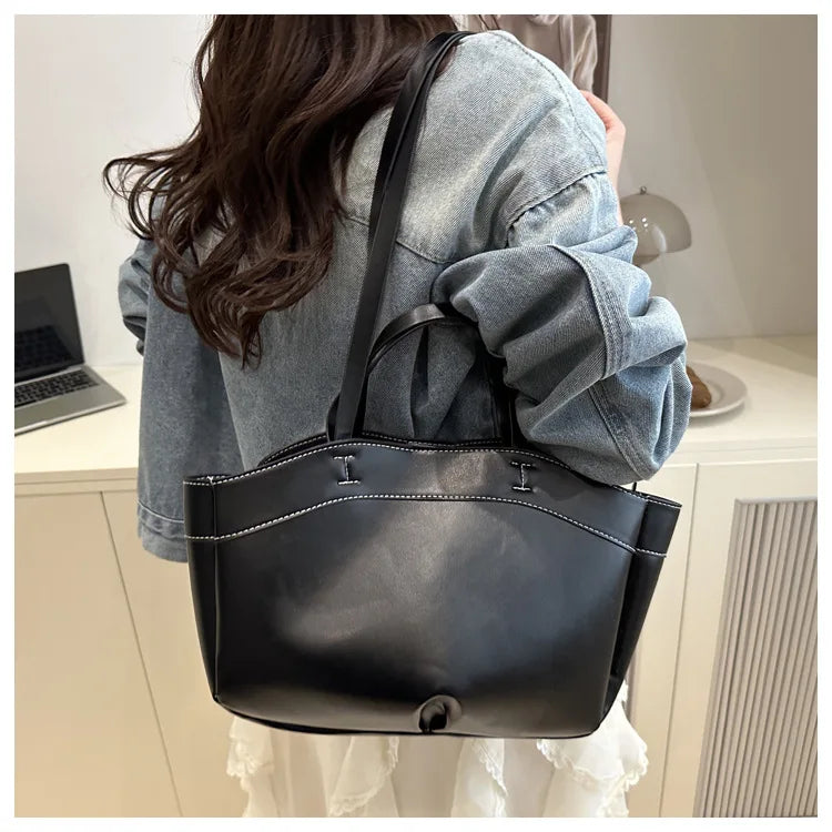Women Tote Bag Underarm Bag Large Capacity PU Leather Shoulder Bags Vintage Solid Crossbody Bag Trendy Briefcase Bags with Purse