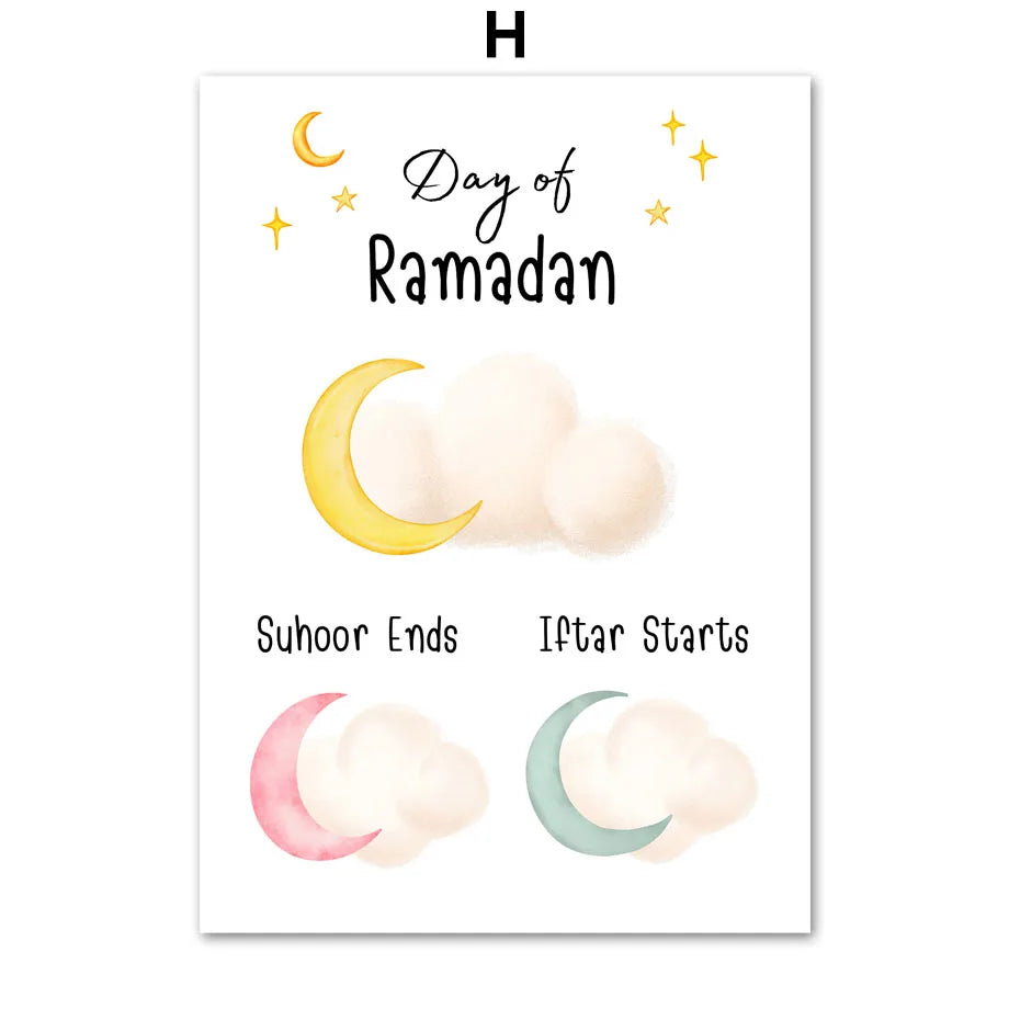 Cartoon Islamic Ayat Al-Kursi Quran Quotes Sun Moon Wall Art Canvas Painting Posters And Prints Picture For Baby Kids Room Decor