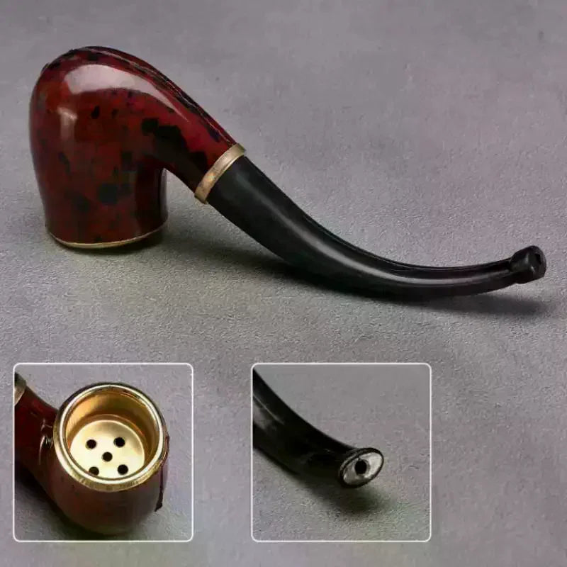 Imitation Wood Pipe Men's Classic Resin Pipe Old-Fashioned Dry Pipe Portable Copper Pot Bent Durable Mini Cigarette Pipe
