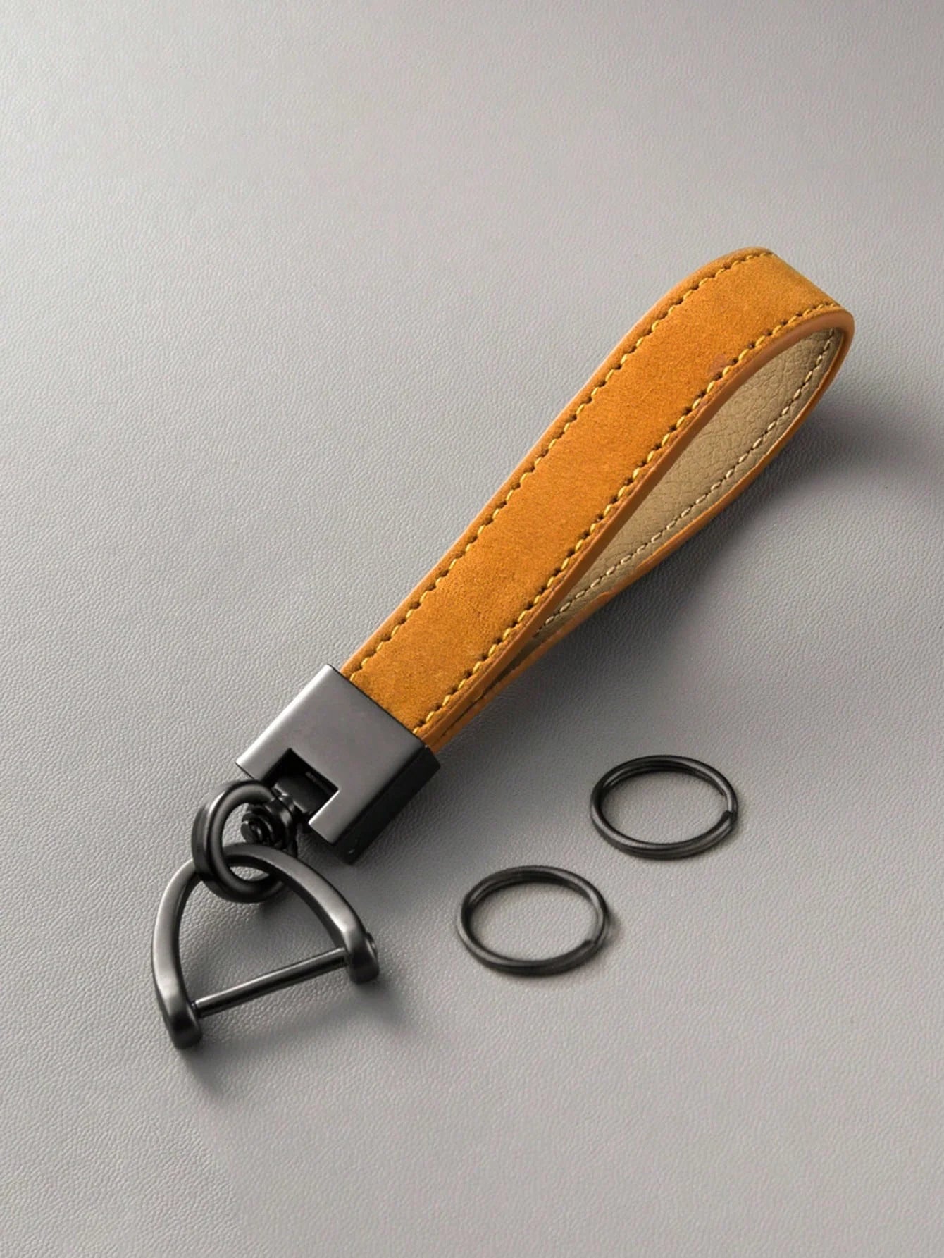 Genuine Leather Keychain (Men & Women), Suede Finish, Minimalist Design, Premium Top-Grain Cowhide, Durable Metal Ring, Gift for