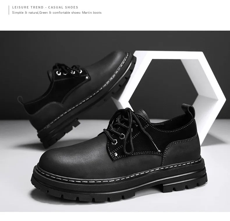 Fashion Men's Leather Shoes England Style Formal Shoes for Man Non Slip Ankle Boots Outdoor Waterproof Casual Tim Work Land Shoe