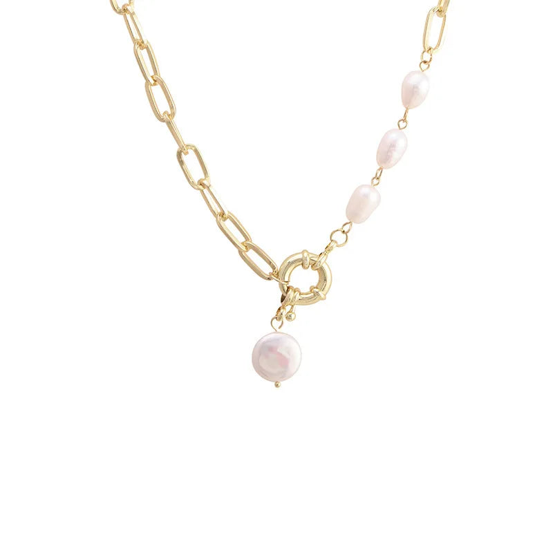 Trendy Elegant Baroque Pearl necklace for Women Charm Stainless Steel Beaded Chain Pendants Wedding Bridal Jewelry Party Gift