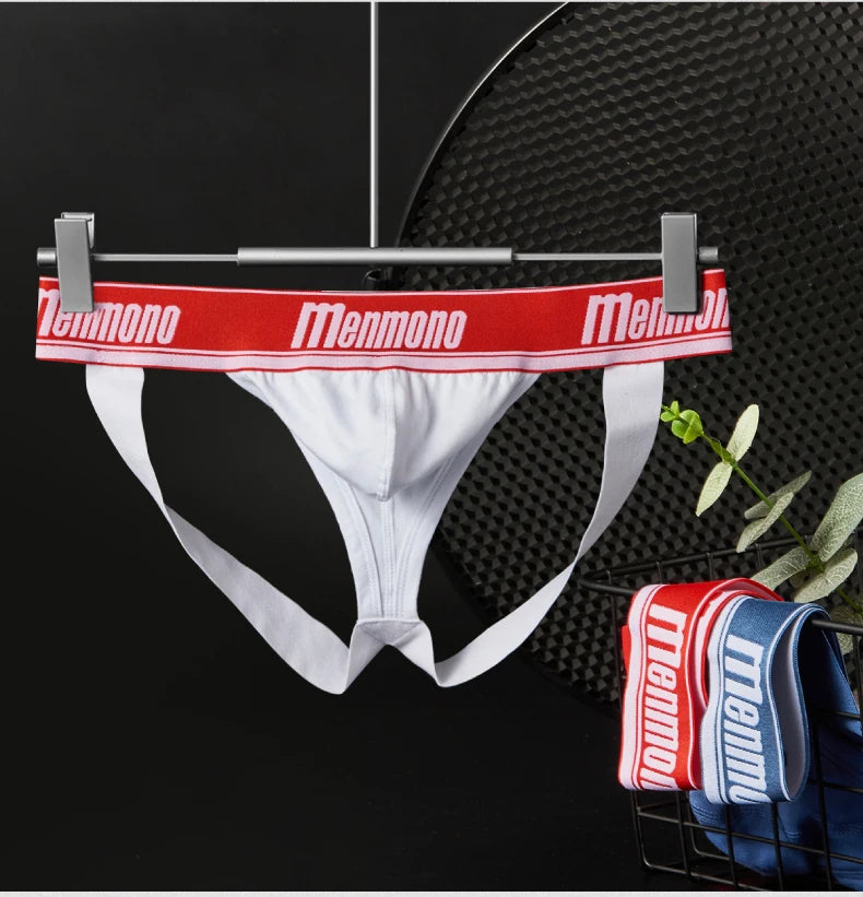 Men's thong pants  cotton double buttocks low waist sexy bullet separation design comfortable  simple white shorts
