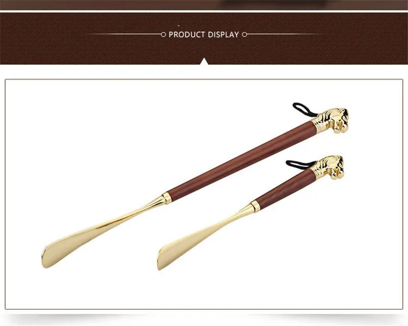 High-quality Delicate Lion Horse Head Metal Shoe Horn Luxury Shoe Pull-on Non-bending Alloy Solid Wood Shoes Pull-on Apparatus