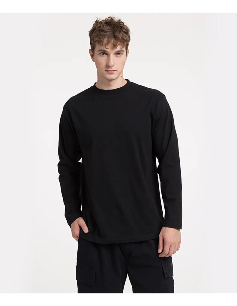 Cotton 100% Long-sleeved Men's T Shirt MRMT 2025 Brand New Round-collar Solid-color Men T-shirt for Male Tshirt Man Tops Tees