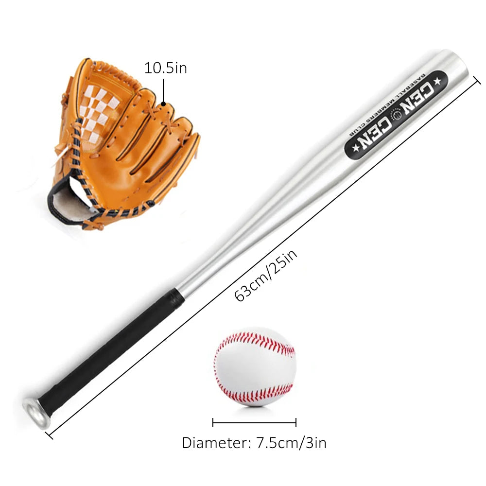 Baseball Balls Set Baseball Bat+Baseball+Baseball Gloves 25in Aluminum Alloy Baseball Bat 10.5in PVC Kids Baseball Glove Kit