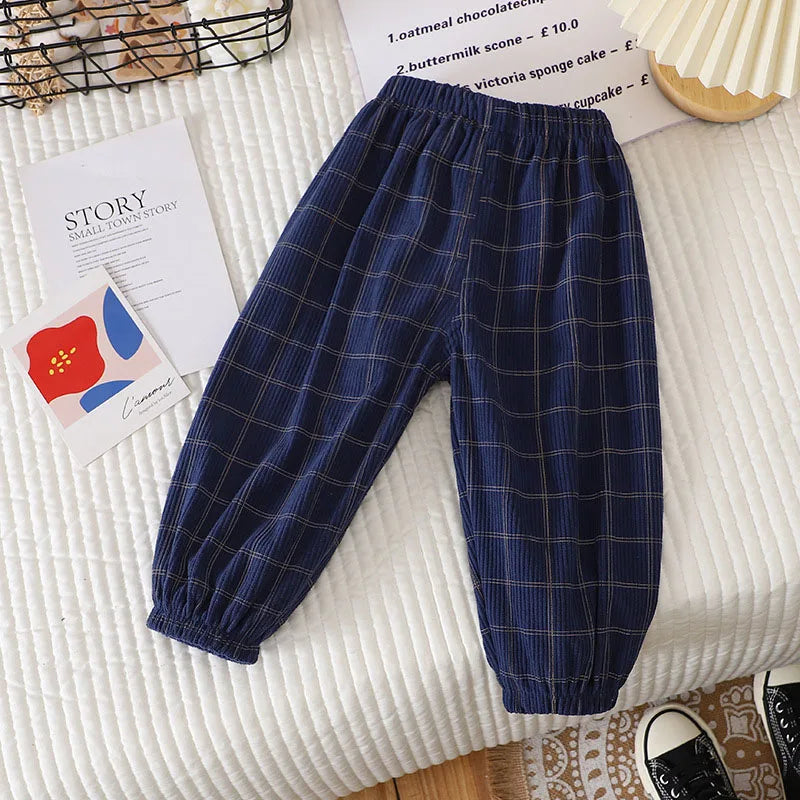 Summer Kids Casual Pants 1-6Y Simple Boys Grid Sweat Pants Korean Loose Thin Children Striped Letter Trousers