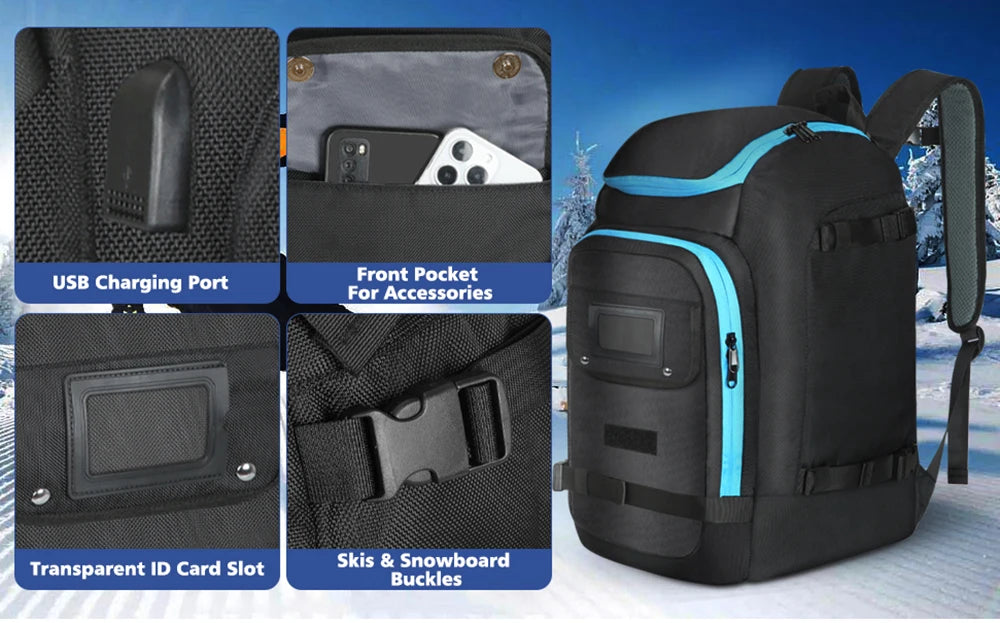 Ski Boot Backpack for Ski Travel, Wet Dry Separation Keeps Boots and Gear Organized, Large Capacity Water-Resistant Storage