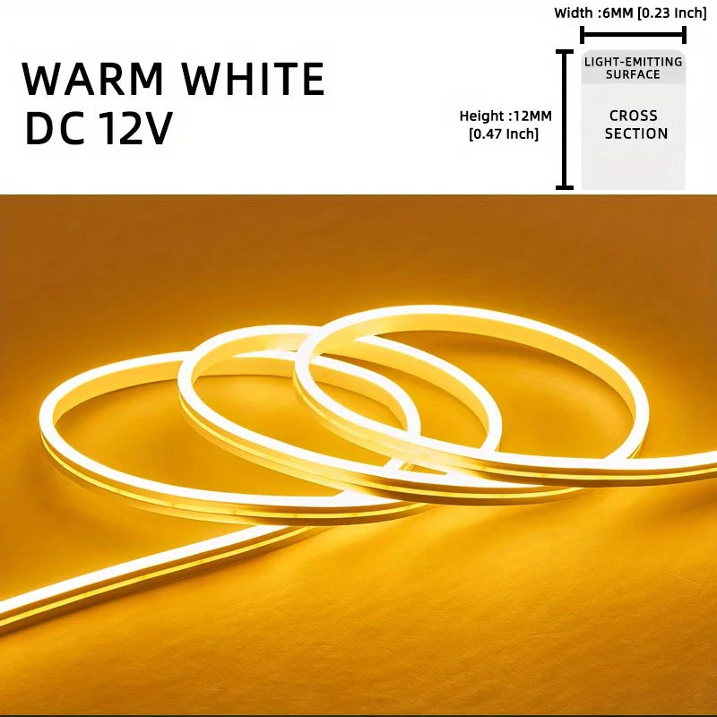 LED Neon Lights,  12V 5M Flexible，Neon Rope Light,  Waterproof Flex DIY Cuttable LED Light Strip for Indoor Outdoor Decoration