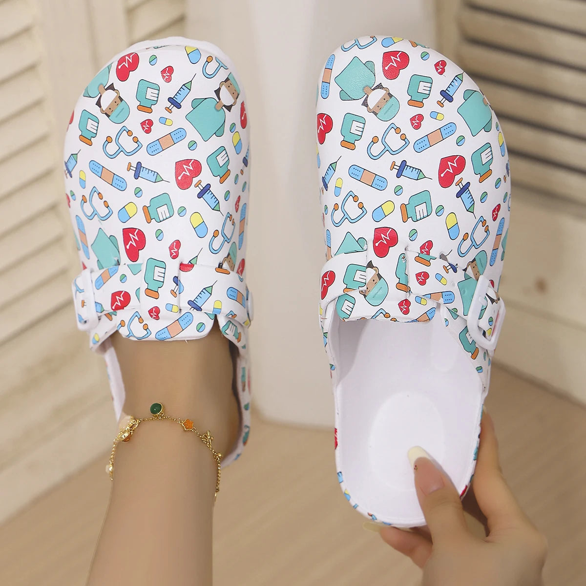 Women's Fashion Closed-Toe Shoes Cute Cartoon Patterns Thickened Soft Sole for Slip Resistance and Wear Resistance Lightweight a