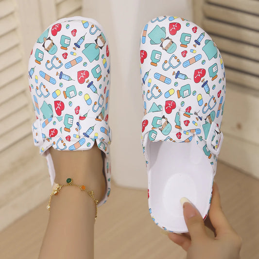 Women's Fashion Closed-Toe Shoes Cute Cartoon Patterns Thickened Soft Sole for Slip Resistance and Wear Resistance Lightweight a