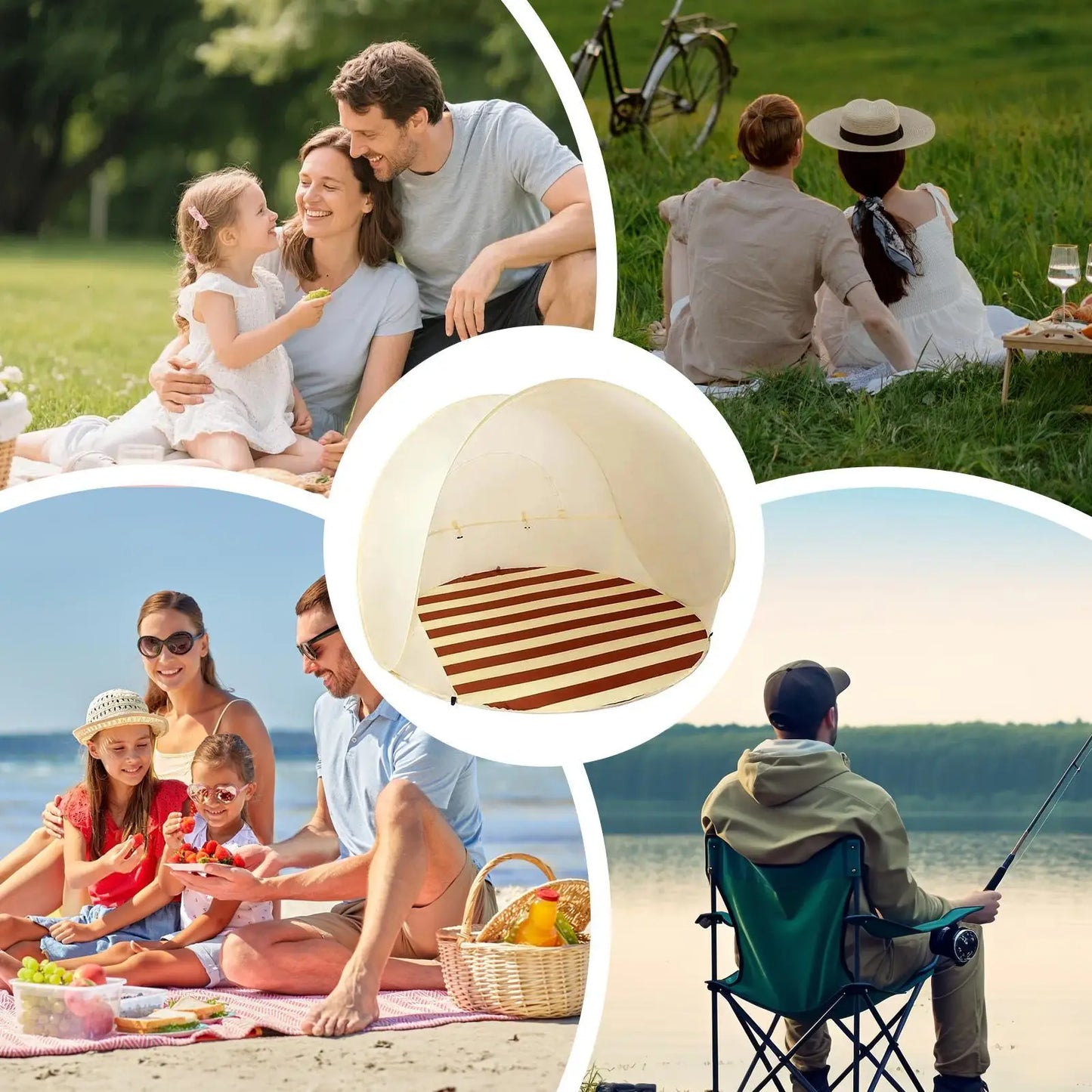 Tent for Beach 3/4 Person Easy Pop Camping Canopy Beach Shelter with Ventilating Mesh Window for Outdoor Camping Picnic Garden