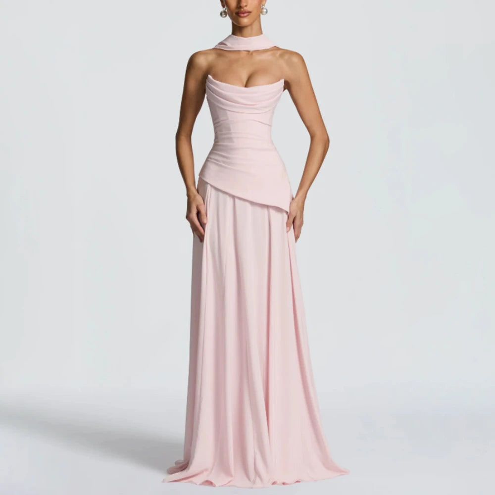 Wedding Guest Dresses for Women 2026 Strapless A Line Formal Party Gowns with Scarf Backless Long Evening Dress Customized