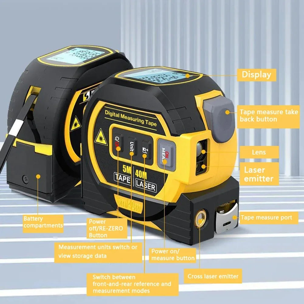 3IN1 Laser Tape Measure Meter Laser Rangefinder Meter With Digital Display 40M/60M Laser 5M Tape measure Precision Measure Ruler