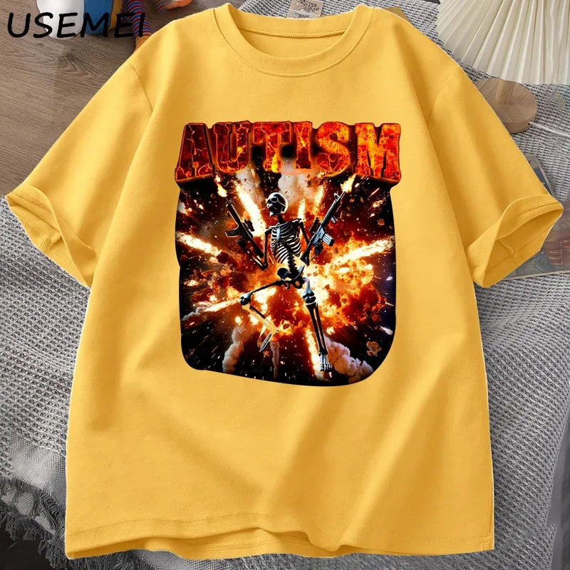 Autistic Funny Skeleton T Shirt Women Men Autism Edgy Skeleton Meme T-shirt Casual Cotton Short Sleeve Tshirt Round Neck Clothes