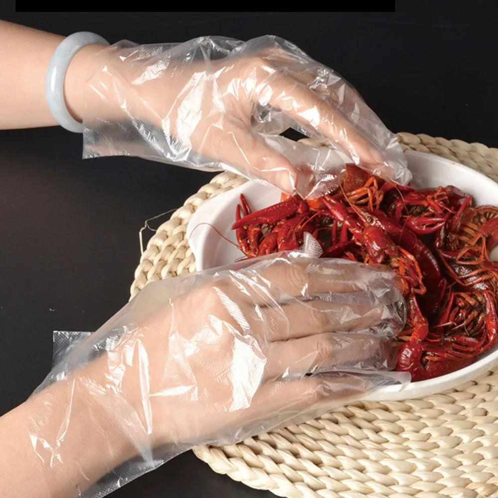100Pcs Disposable Gloves Transparent Disposable Plastic Gloves Food Grade Kitchen Gloves Waterproof robust Plastic Gloves