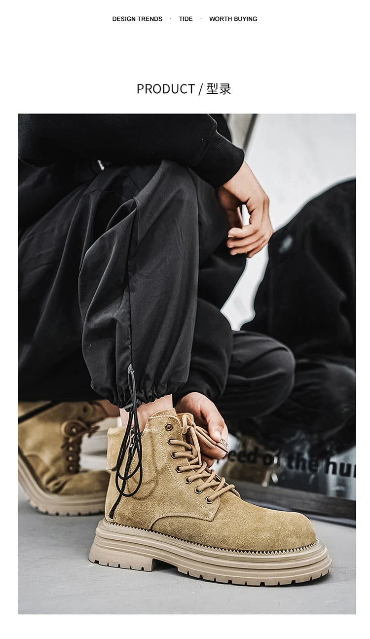 Men's high-quality suede horse boots outdoor casual leather boots thick soled English style short boots fashionable work boots