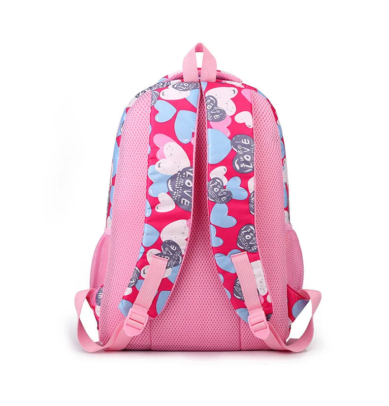 Student Boys And Girls School Bags Love Heart Printed Student Shoulder School Bags 1-6 Grade Light Weight Double  Shoulder Bags