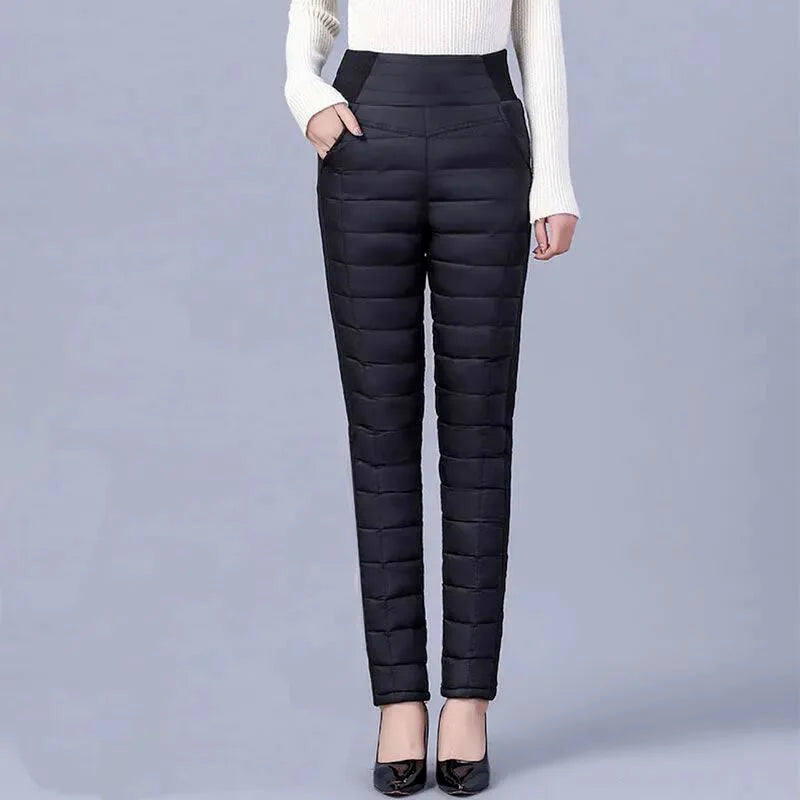 High Waist Thickened Cotton Pants Women's Elastic Slim Fit Korean Style Winter Outerwear Warm Cotton Trousers for Ladies