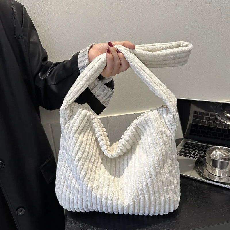 Winter Tote Bag for Women Large Capacity Handbags Casual Shoulder Bags Trend Female Corduroy Shopper Crossbody Bag