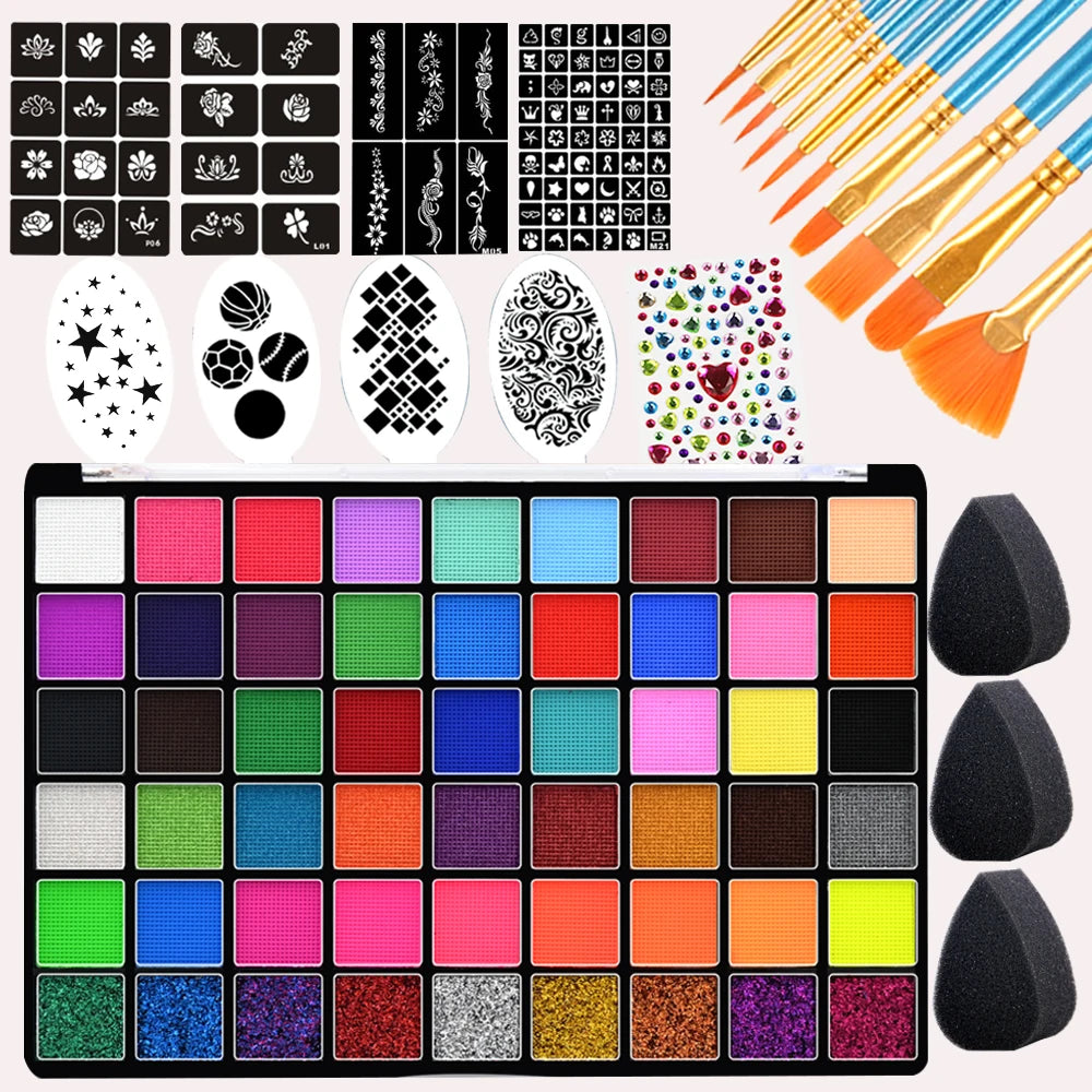 54 Colors Professional Body Face Paint kit For Party ﻿Face Paint Kit Water Based Non Toxic Face Paint Palette Water Soluble High
