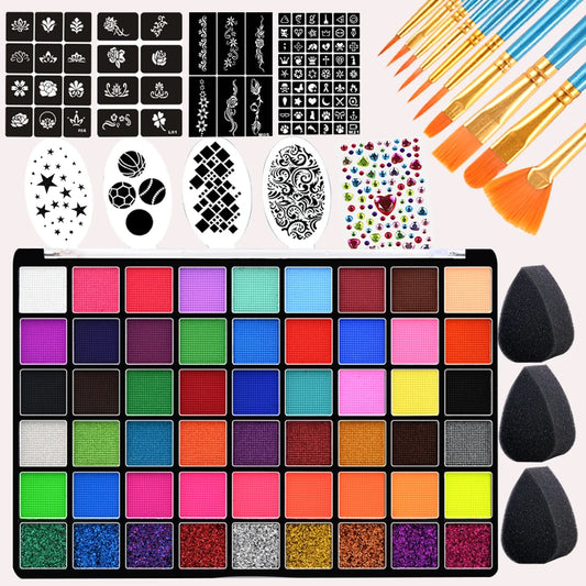 54 Colors Professional Body Face Paint kit For Party ﻿Face Paint Kit Water Based Non Toxic Face Paint Palette Water Soluble High