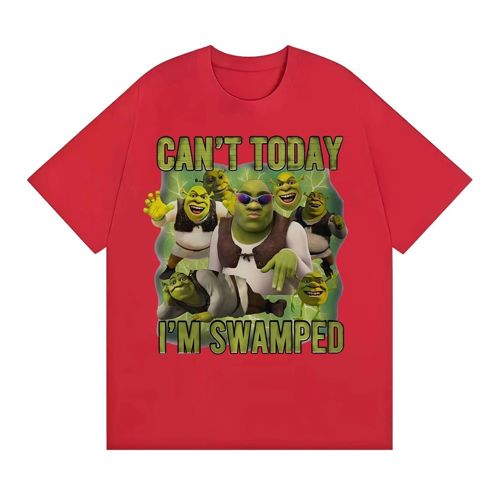 Summer Can't Today I'm Swamped Vintage Graphic T-shirt Funny Cartoon Shrek Meme T Shirts Men Women Casual Cotton  T Shirt Tops