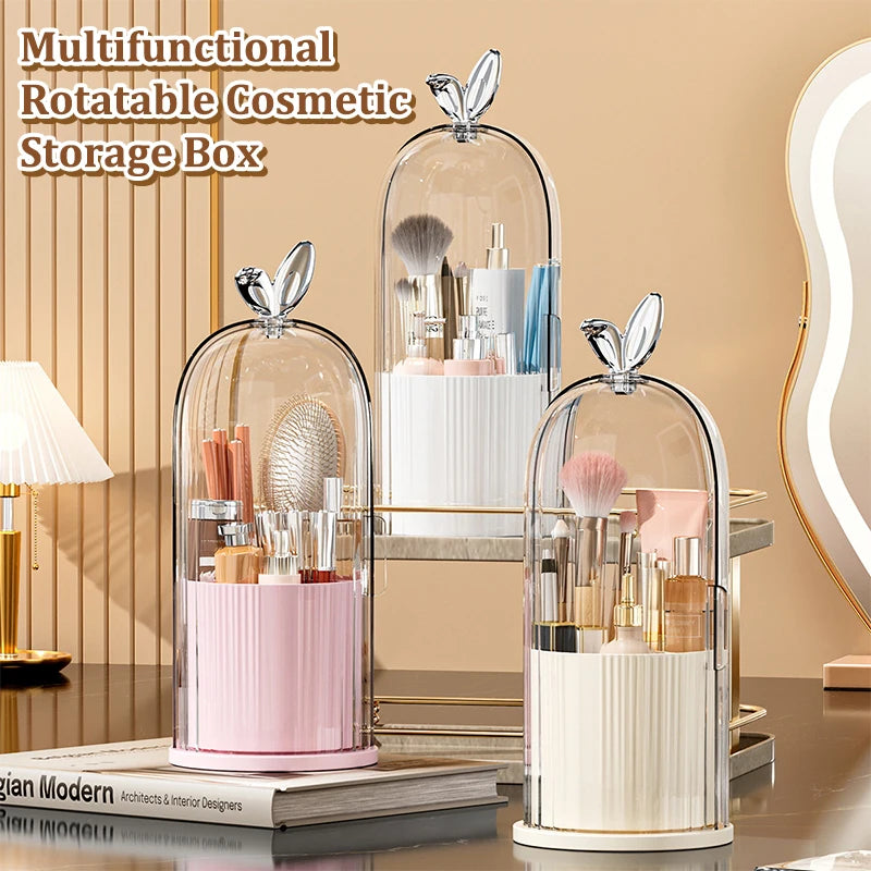 1pc 360° Rotating Makeup Brush Holder Cosmetic Lipstick Eyebrow Pencil Eye Shadow Organizer With Clear Lid Dustproof Tools