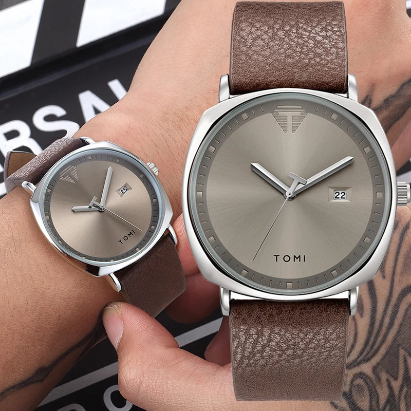 Trendy Quartz Watch for Men Sports Watches Automatic Date Military Wristwatch Minimalist Fashion Men Gifts Leather Strap Relogio