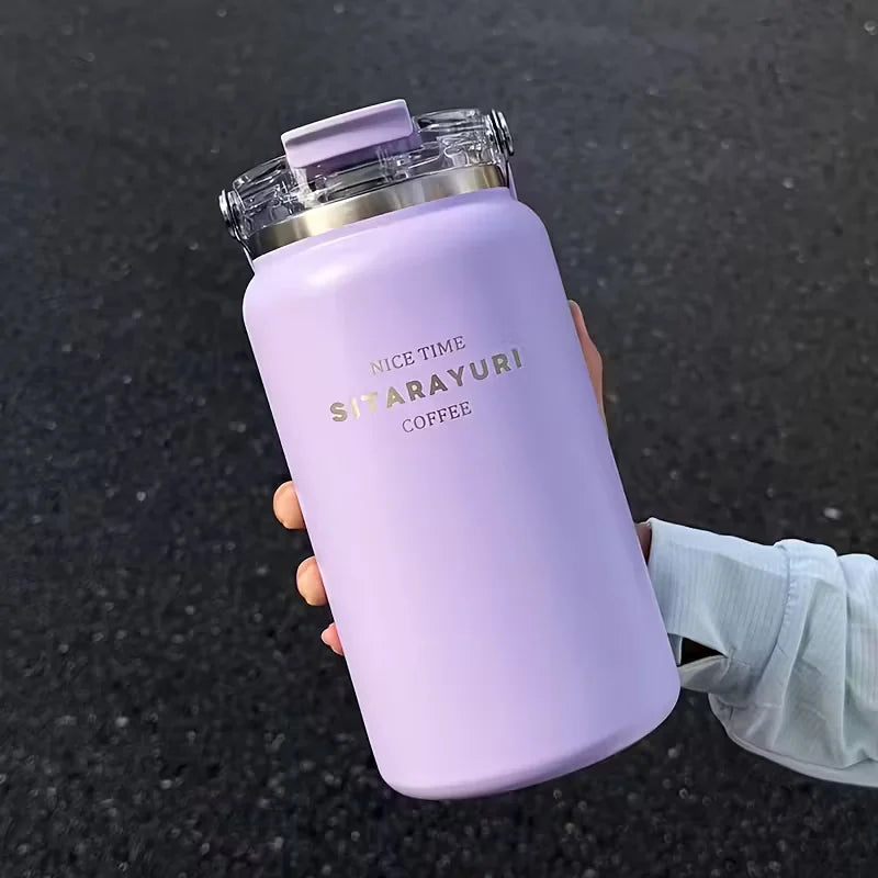 1.2L/1.5L Large Capacity Stainless Steel Insulated Water Bottle - with Wide Handle, Portable Outdoor Large Kettle,Hiking Bottle