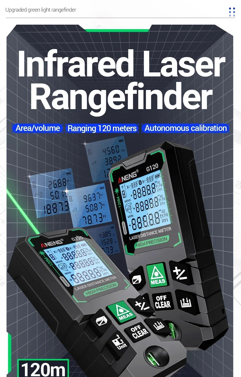 Laser Distance Meter ANENG Laser Tape Measure 40M/70M/100M/120M Laser Rangefinder Electronic Ruler Useful Measurement  Test Tool