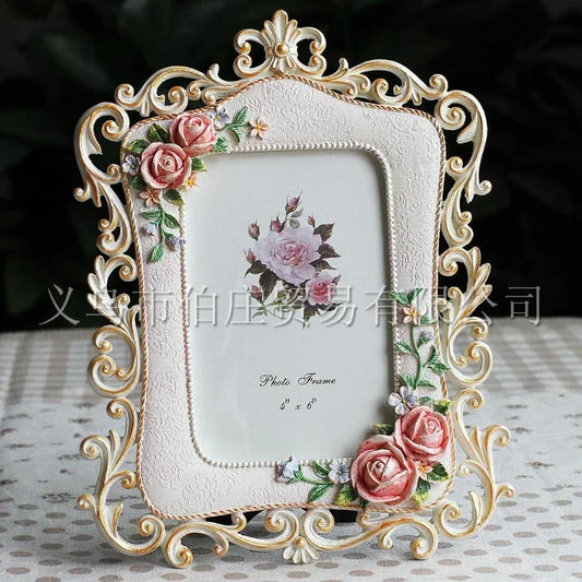 Wholesale of 6-inch Pastoral Photo Frames, Resin Painted Photo Frames, Rose Creative Photo Frames