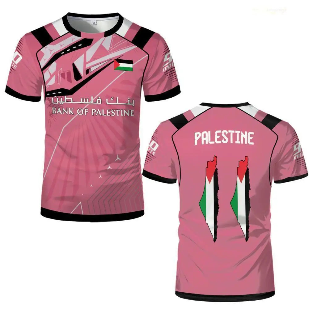 Palestine Flag Print T-shirt Breathable Training Soccer Jerseys For Men And Women Street-style Short-sleeved Crew Neck Tees