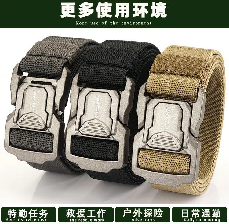3.8cm Men's Tactical Elastic Belt Aluminum Alloy Quick Release Buckle Wear-Resistant Durable Belt for Tactical Pants Outdoor Hik