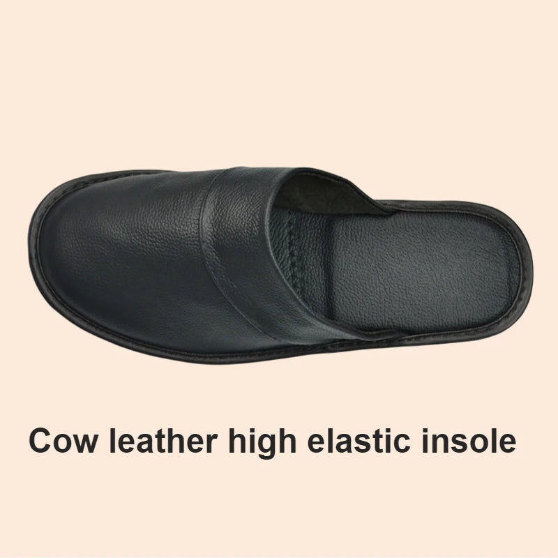 Genuine Cow Leather Slippers Homes in indoor slipper Spring Autumn summer men women elderly non-slip casual single Slides shoes