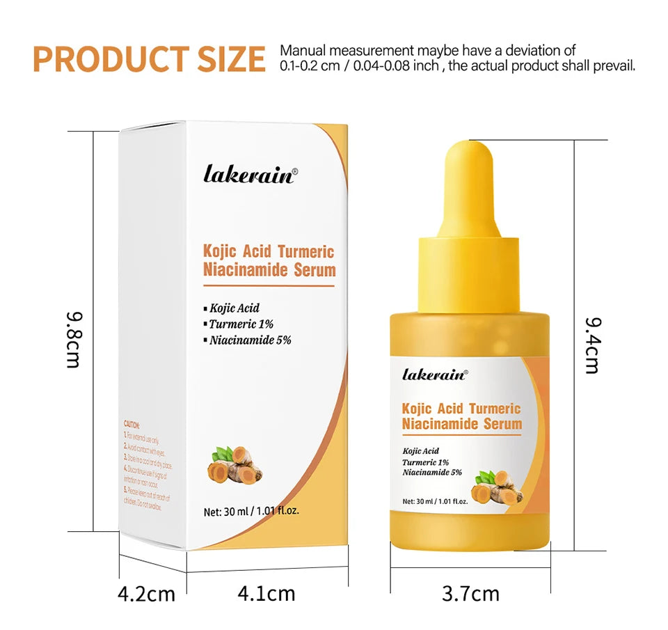Kojic Acid Turmeric Niacinamide Serum Brighten Skin Tone Soothe Skin Deep Moisturizing Precise Dropper Design Facial Care