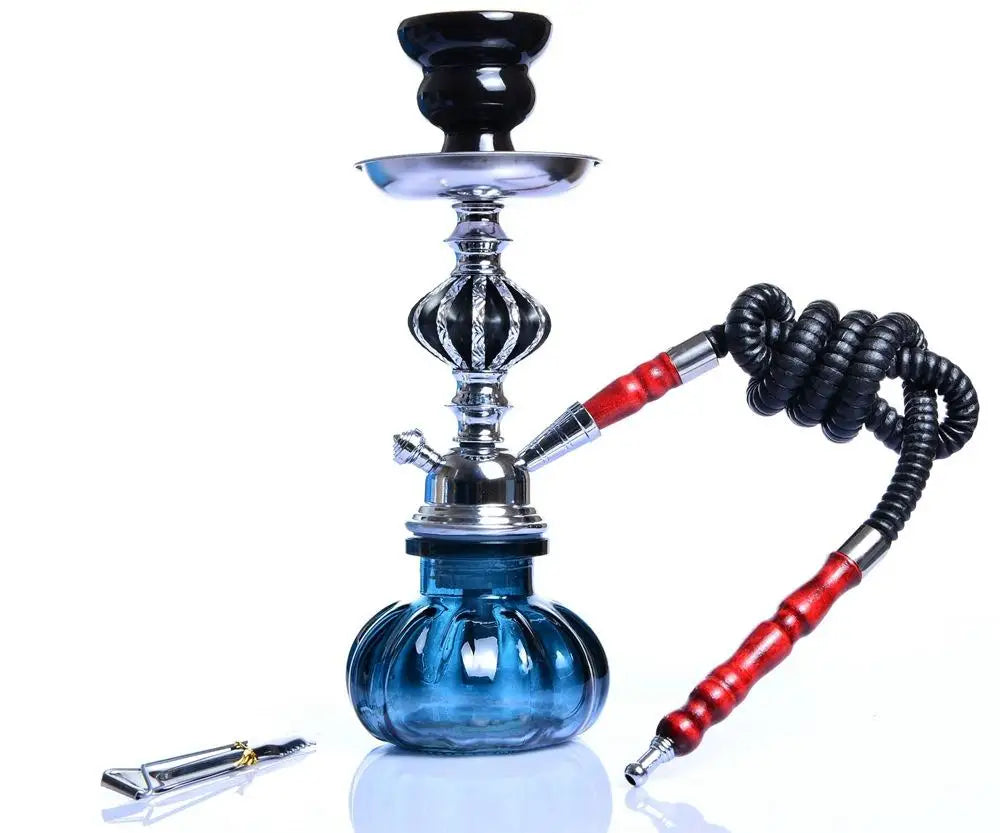 Glass Hookah Set with Ceramic Shisha Bowl Imitation Leather Hose Metal Charcoal Tongs Accessories Chicha Narguile Sheesha Set