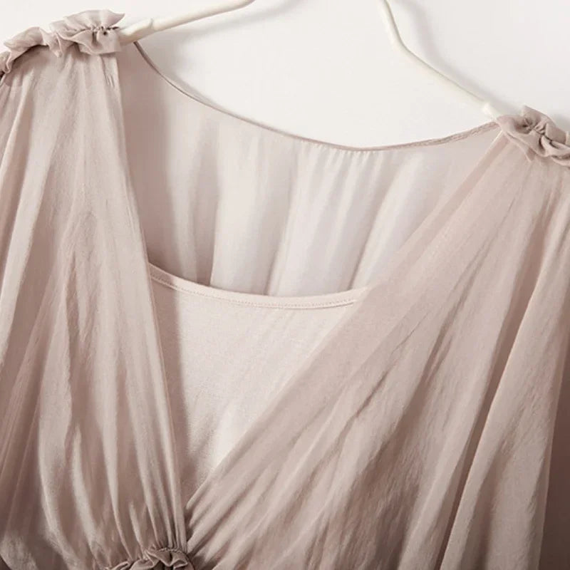 100% Silk Dress New Fashion Summer Dresses For Women 2024 High Quality Casual Dress Women Elegant Midi Dress Vestido Feminino Lq