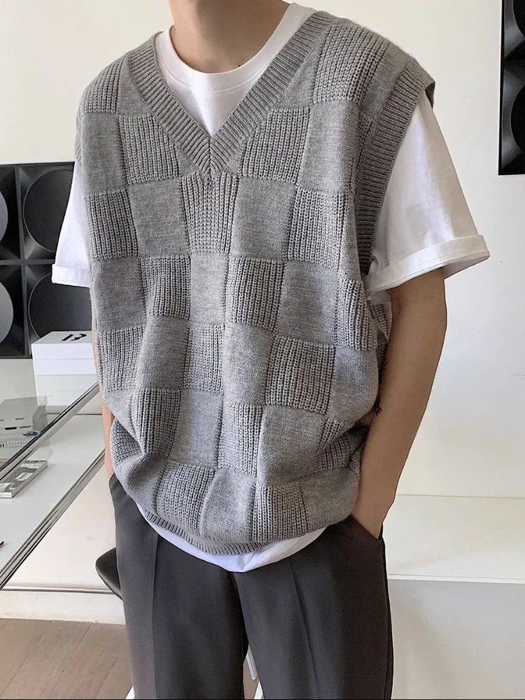 Sleeveless Knitted Sweaters for Men Black V Neck Waistcoat Man Clothes Vest 100 Pure Cashmere X S Wool Japanese Harajuku Fashion