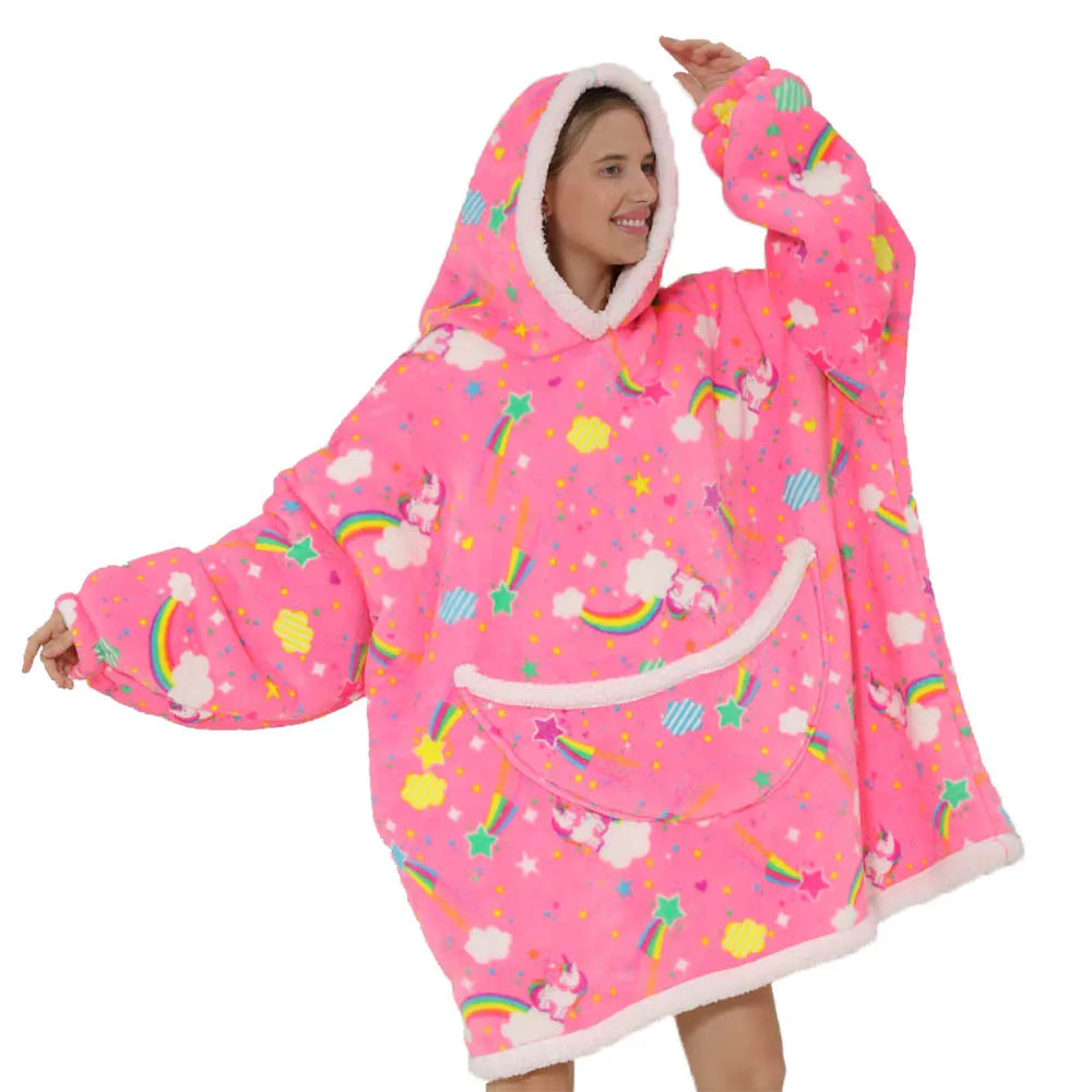 Oversized Blanket Hoodie with Big Pockets for Women Christmas Sweaters Hooded Cute Wearable Fleece TV Blanket for Couple Hoodies