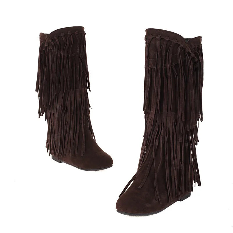 Boots 2025 autumn/winter women's boots casual fringe boots college style flat bottomed high top boots women's shoes
