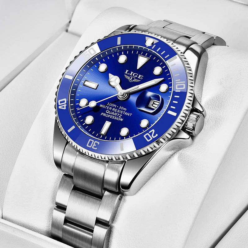 LIGE Top Luxury Watches For Men Fashion 30M Waterproof Luminous Date Quartz Wristwatches Casual Business Mens Watch Roloj Hombre