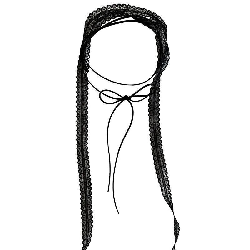 Black White Lace Necklace Versatile Long Ribbon Layered Clavicle Chain Choker for Woman Girls Wear Neck y2k Decoration Jewelry