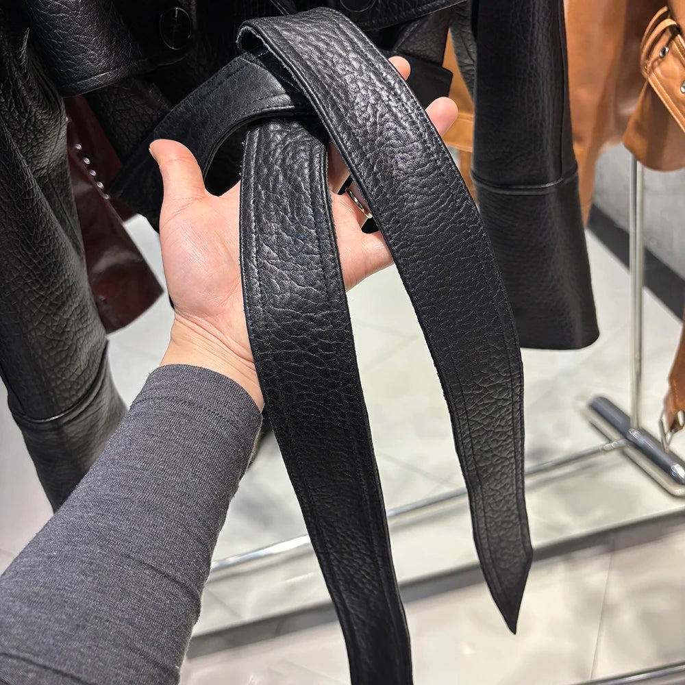 YOLOAgain Real Leather Jacket Women Burgundy Grain Leather Jacket With Belt