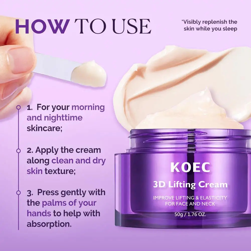KOEC 3D Lifting Skin Care Set - 3D Face & Neck Lifting Cream, Ampoule & Cream Mist Enhance Elasticity Strengthen Skin Barrier