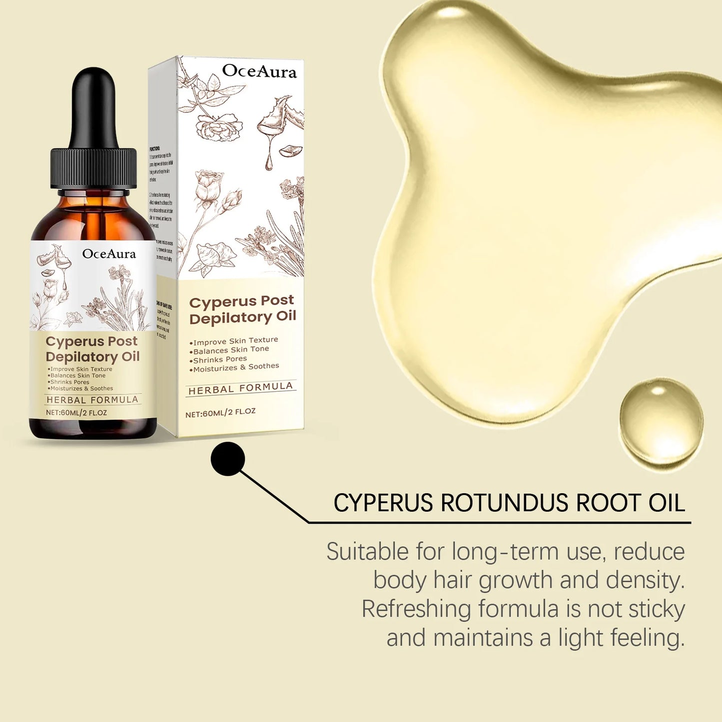 Post Hair Removal Oil - Moisturizing Skin Care Oil With Cyperus Extract For Smooth Hydrated Skin After Depilation