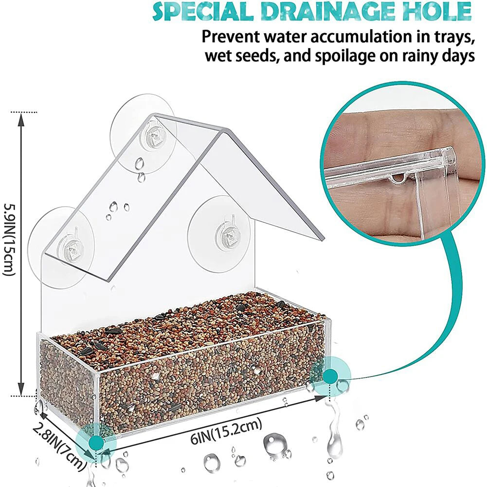 Smart Birds Hanging Feeder Acrylic with Camera Feeding House Transparent 1080P HD Easy Installation for Outdoor Garden