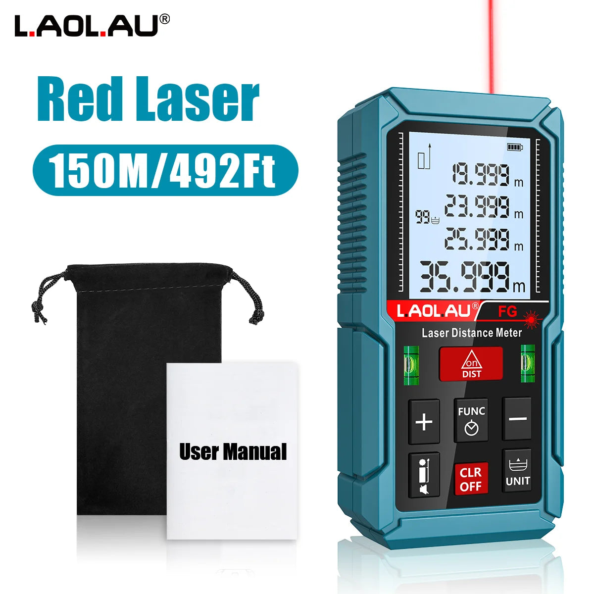 Laser Meter Digital Tape Timer Trigger Measure Tools 50m 100m 150m Laser Distance Meter Bubble Level Handheld Laser Rangefinder